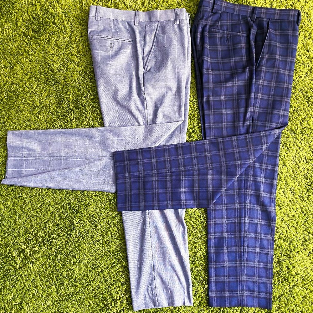 Two Pairs Men's Slacks, Blue, patterned
